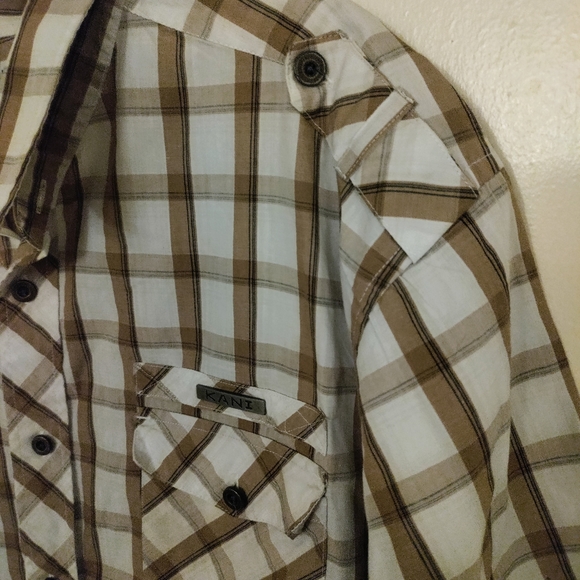 💸LAST CHANCE -KANI GOLD short sleeve beige plaid button down sz.2x-FINAL PRICE - Picture 3 of 4
